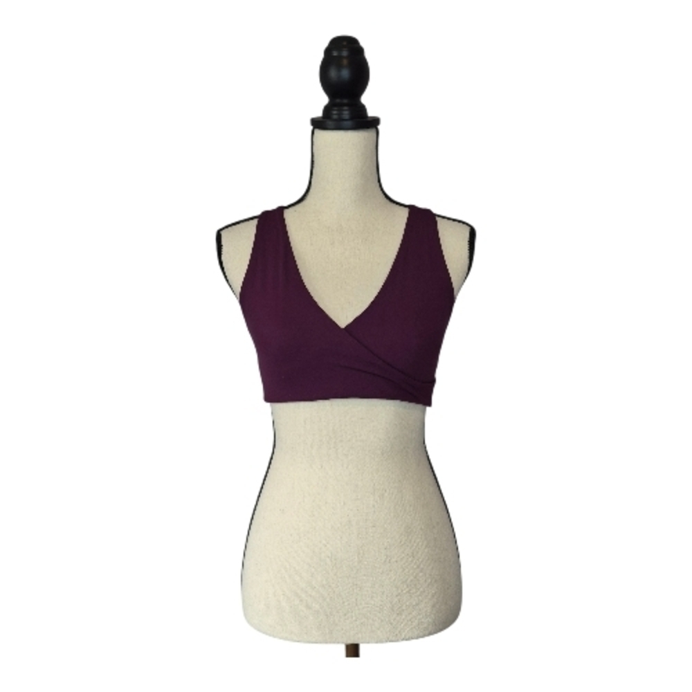 Girlfriend Collective Sports V neck Bra Wrap Style Racerback Purple Womens Sz S